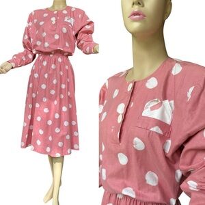 Vintage John Richard 100% Cotton Pink Polkadot Dress